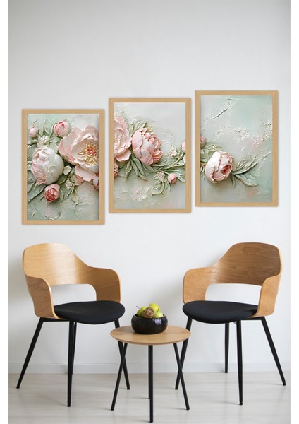 🌸 Pudra Çiçek Dokulu Duvar Tablo Seti -Çerçevesiz Mdf Uv Baskı CRVS1057 13 x 17 modelleri