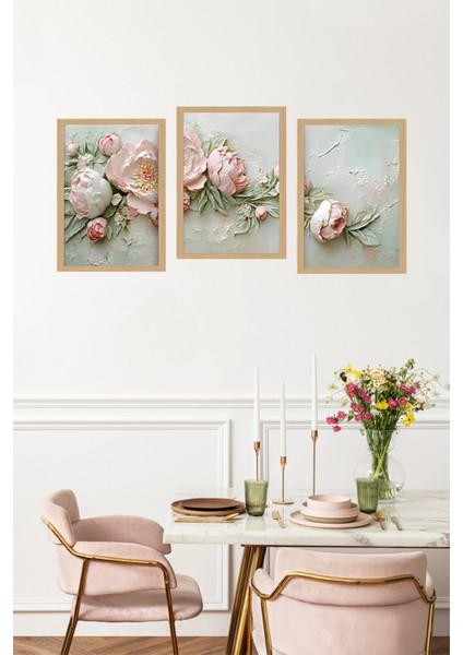 🌸 Pudra Çiçek Dokulu Duvar Tablo Seti -Çerçevesiz Mdf Uv Baskı CRVS1057 13 x 17 fırsatları