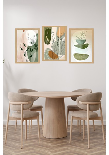 🌿 Soyut Yeşil Bitkiler ve Formlar 3’lü Uv Baskılı Mdf Tablo Seti CRVS1043 13 x 17 fiyatları