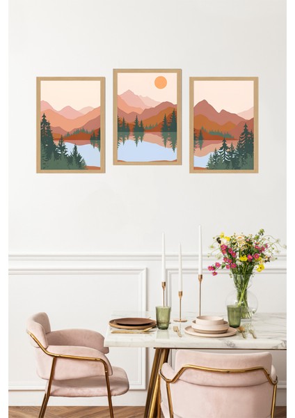 🖼️ Çerçevesiz 3'lü Dağ Manzaralı Tablo Seti – Pastel Tonlarda Doğanın Huzuru 🌄🍃 CRVS1045 13 x 17 fırsatları