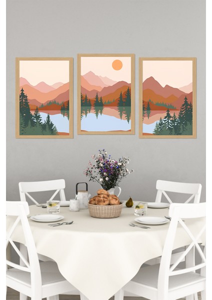 🖼️ Çerçevesiz 3'lü Dağ Manzaralı Tablo Seti – Pastel Tonlarda Doğanın Huzuru 🌄🍃 CRVS1045 13 x 17 indirimleri