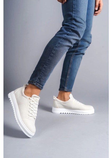 SLW152 Cool Bağcıklı Keten Erkek Günlük Spor Klasik Ayakkabı Kbt - Beyaz