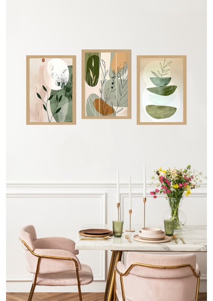 🌿 Soyut Yeşil Bitkiler ve Formlar 3’lü Uv Baskılı Mdf Tablo Seti CRVS1043 13 x 17 fırsatları