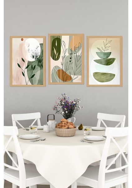 🌿 Soyut Yeşil Bitkiler ve Formlar 3’lü Uv Baskılı Mdf Tablo Seti CRVS1043 13 x 17 indirimleri