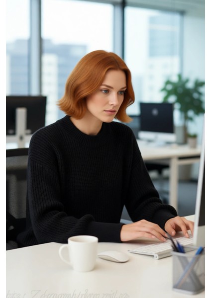 Kadın Salaş Oversize Balon Kol Bisiklet Yaka Selanik Dokuma Uzun Kollu Triko Kazak 100% Akrilik