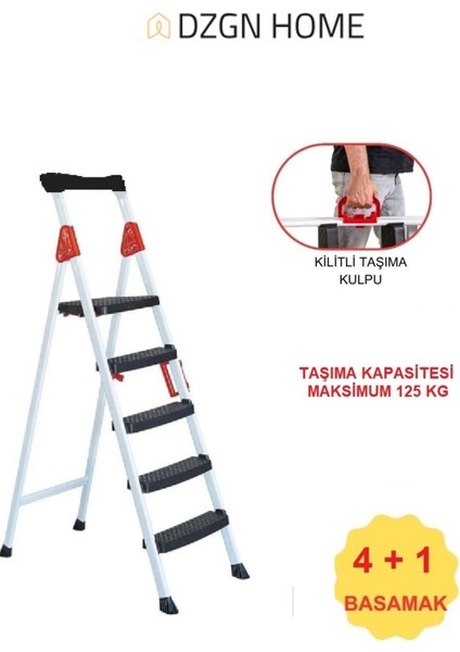 Extra Dayanıklı 4+1 Özel Tasarım Hafif, Kaymaz, Metal Basamaklı Katlanır Merdiven