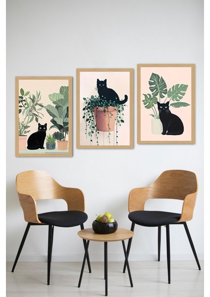🖼️ Saksıdaki Siyah Kediler Temalı 3'lü Tablo Seti (Çerçevesiz) CRVS1040 13 x 17 modelleri
