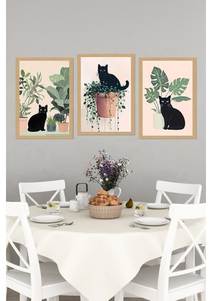 🖼️ Saksıdaki Siyah Kediler Temalı 3'lü Tablo Seti (Çerçevesiz) CRVS1040 13 x 17 indirimleri
