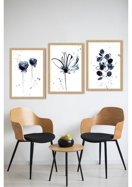 🖼️ Siyah Çiçekler Temalı 3'lü Tablo Seti – Uv Baskılı Mdf Dekorasyon CRVS1041 13 x 17 modelleri