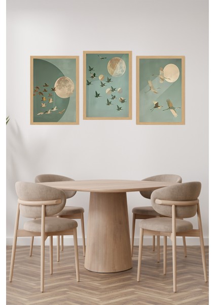 🖼️ Uçuşan Kuşlar ve Ay Temalı 3'lü Tablo Seti - Çerçevesiz Mdf Uv Baskı CRVS1038 13 x 17 fiyatları