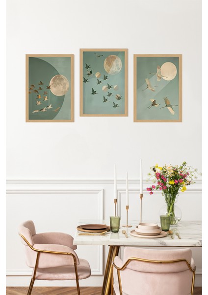🖼️ Uçuşan Kuşlar ve Ay Temalı 3'lü Tablo Seti - Çerçevesiz Mdf Uv Baskı CRVS1038 13 x 17 fırsatları