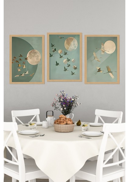 🖼️ Uçuşan Kuşlar ve Ay Temalı 3'lü Tablo Seti - Çerçevesiz Mdf Uv Baskı CRVS1038 13 x 17 indirimleri