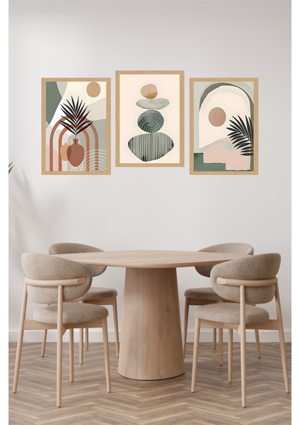 🌿 Soyut Vazo ve Bitki Kompozisyonu Temalı 3'lü Tablo Seti 🌿 - Çerçevesiz Mdf Uv Baskı CRVS1058 13 x 17 fiyatları