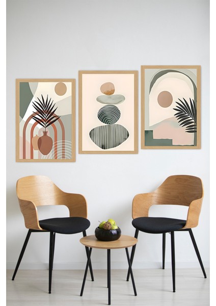 🌿 Soyut Vazo ve Bitki Kompozisyonu Temalı 3'lü Tablo Seti 🌿 - Çerçevesiz Mdf Uv Baskı CRVS1058 13 x 17 modelleri
