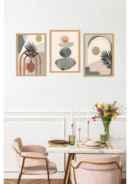 🌿 Soyut Vazo ve Bitki Kompozisyonu Temalı 3'lü Tablo Seti 🌿 - Çerçevesiz Mdf Uv Baskı CRVS1058 13 x 17 fırsatları