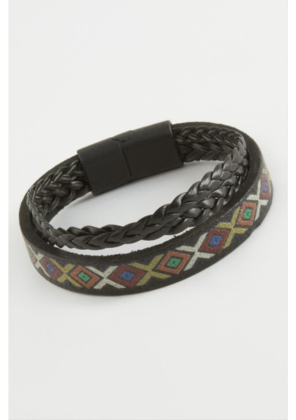 Xmpdby Mıknatıslı Deri Bileklik-Siyah