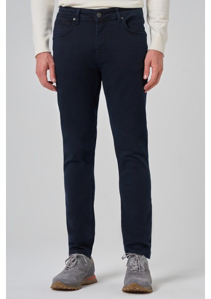 Erkek Lacivert Denim 5 Cep Slim Fit Jean Kot Pantolon