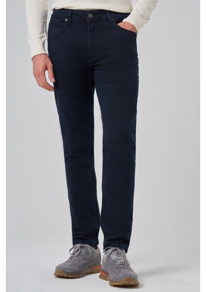 Erkek Lacivert Denim 5 Cep Slim Fit Jean Kot Pantolon fırsatları