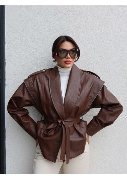 Fermuar Detay Kuşaklı Deri Ceket fiyatları