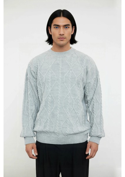 Unisex Oversize Rahat Kesim Saç Örgü Desenli Bisiklet Yaka Uzun Kol Triko Kazak Kış Için Ideal fiyatları