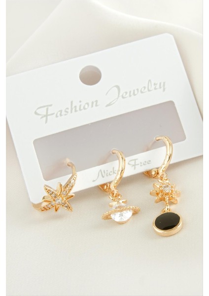 Xmpdby 3 Adet Yıldız Zirkon Taşlı Küpe-Gümüş Rengi