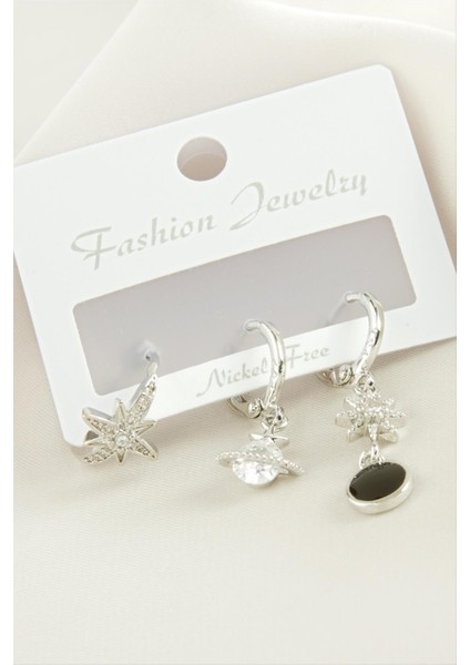 Xmpdby 3 Adet Yıldız Zirkon Taşlı Küpe-Gümüş Rengi fiyatları