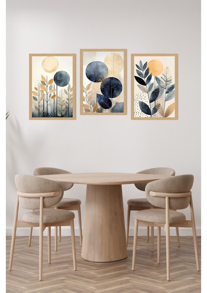 🌿 Geometrik Bitkisel Motifli 3'lü Tablo Seti – Çerçevesiz Uv Baskı 13X17 - 21X30 -30X40 cm CRVS1044 13 x 17 fiyatları