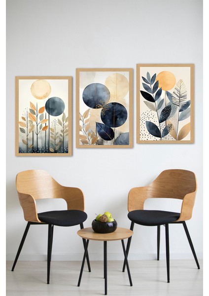 🌿 Geometrik Bitkisel Motifli 3'lü Tablo Seti – Çerçevesiz Uv Baskı 13X17 - 21X30 -30X40 cm CRVS1044 13 x 17 modelleri
