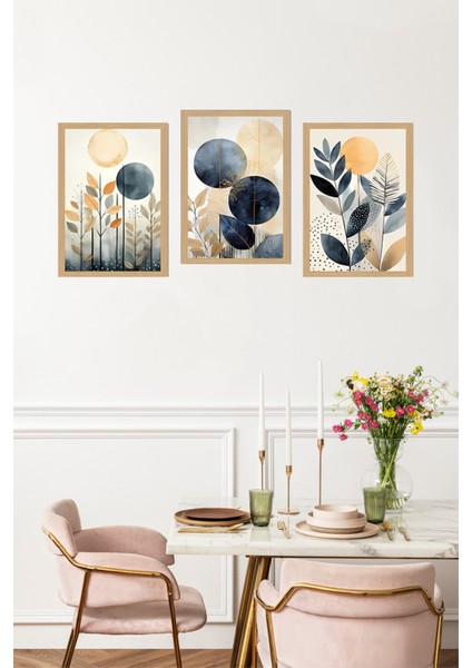 🌿 Geometrik Bitkisel Motifli 3'lü Tablo Seti – Çerçevesiz Uv Baskı 13X17 - 21X30 -30X40 cm CRVS1044 13 x 17 fırsatları