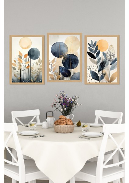 🌿 Geometrik Bitkisel Motifli 3'lü Tablo Seti – Çerçevesiz Uv Baskı 13X17 - 21X30 -30X40 cm CRVS1044 13 x 17 indirimleri