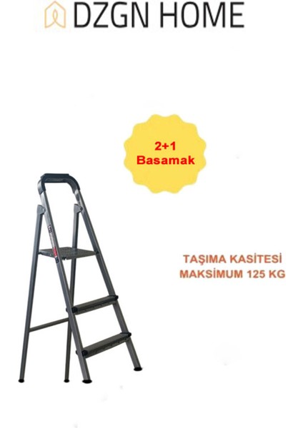 Katre Dayanıklı 2+1 Özel Tasarım Hafif, Kaymaz, Metal Basamaklı Katlanır Merdiven