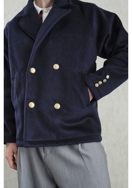 Gold Düğmeli Kısa Lacivert Kaşe Kaban fiyatları