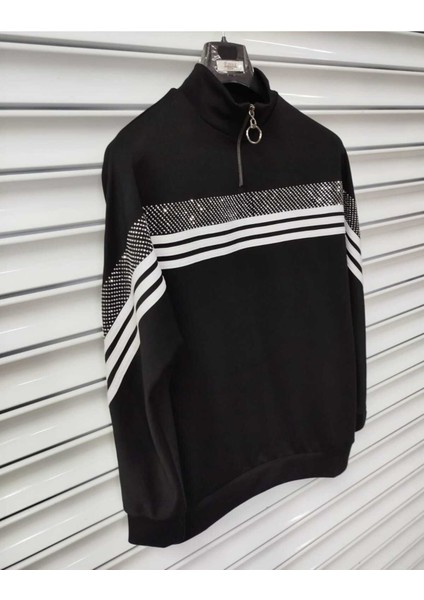 Kadın Modal Kumaş Fermuar Yaka Sweatshirt Taş Detaylı fiyatları