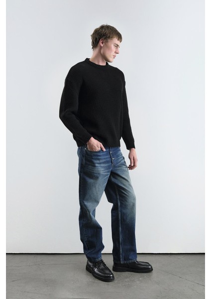 Regular Fıt Fitilli Siyah Triko Kazak fiyatları