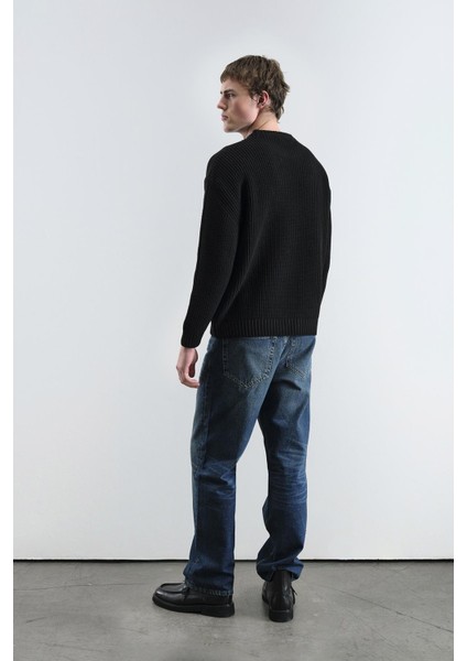 Regular Fıt Fitilli Siyah Triko Kazak modelleri