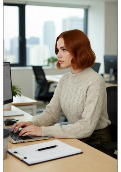 Kadın Basic Oversize Saç Örgü Dik Yaka Crop Triko Kazak Soğuk Havalar Için Modern Stil Kaliteli