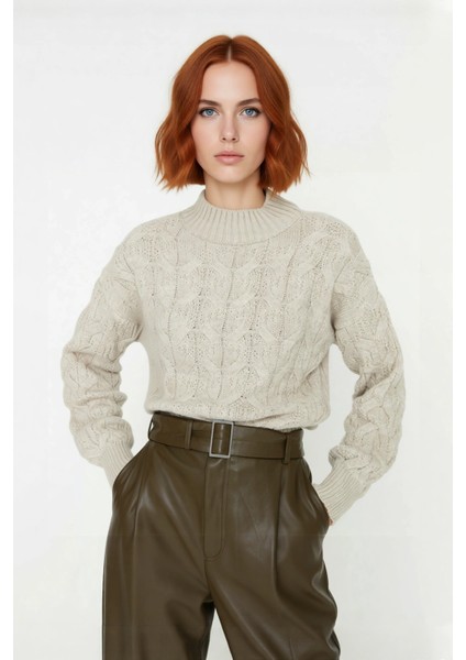 Kadın Basic Oversize Saç Örgü Dik Yaka Crop Triko Kazak Soğuk Havalar Için Modern Stil Kaliteli fiyatları