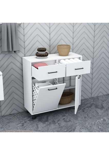 Merva Çamaşır Sepetli Banyo Dolabı