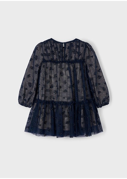Kız Çocuk Lacivert Tüllü Elbise | 4-10 Yaş Taş ve Çiçek Detaylı fiyatları