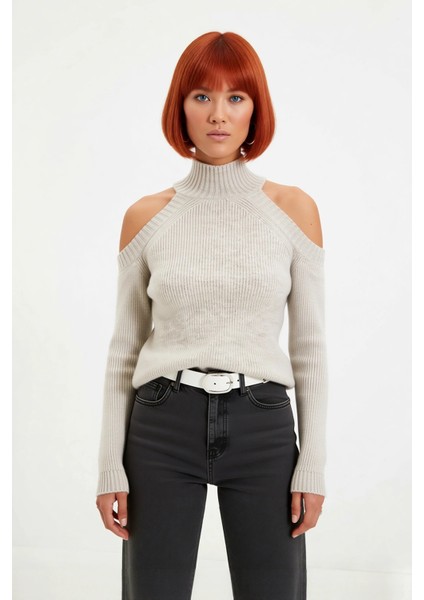 Kadınlara Özel Simli Selanik Dokuma Dik Yaka Omuz Dekolteli Triko Kazak Kış Kombinleri Için fiyatları