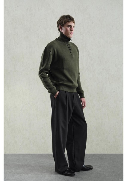 Fermuarlı Regular Fıt Yüksek Yaka Haki Kazak fiyatları