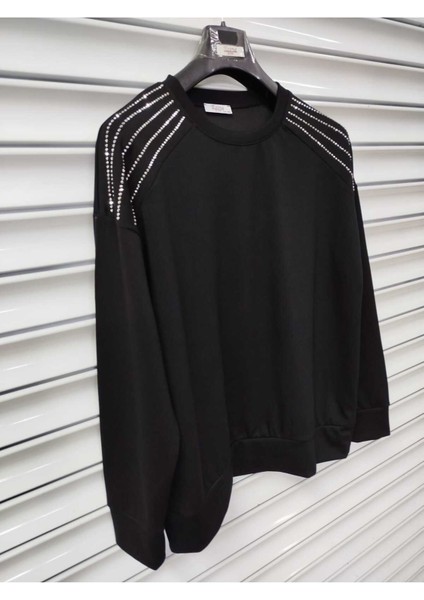 Kadın Modal Kumaş Sweatshirt Taş Detaylı