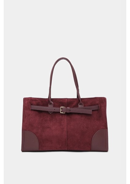 %100 Hakiki Süet Deri Fermuar Kapama ve Uzun Askı Detaylı Kadın El ve Omuz Çantası