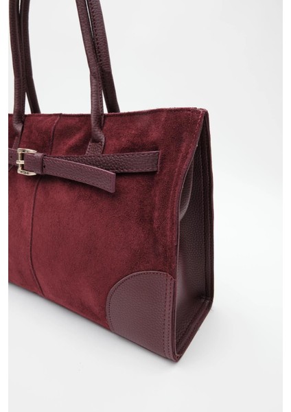 %100 Hakiki Süet Deri Fermuar Kapama ve Uzun Askı Detaylı Kadın El ve Omuz Çantası