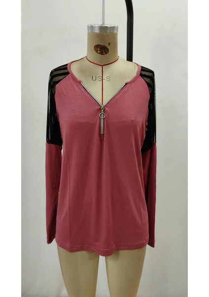 Kadın Uzun Kollu Yakadan Fermuarlı Viskon Bluz fırsatları