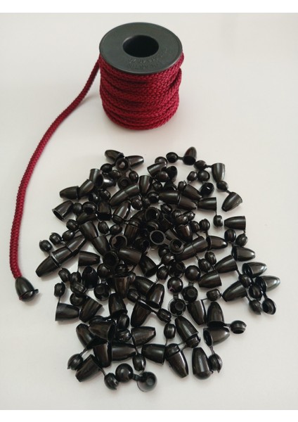 10 mt Bordo Renk Esnek 6 mm Eşofman Kapüşon Bağcık Ipi ve 20 Adet Plastik Tıpalı Kapüşon Ucu
