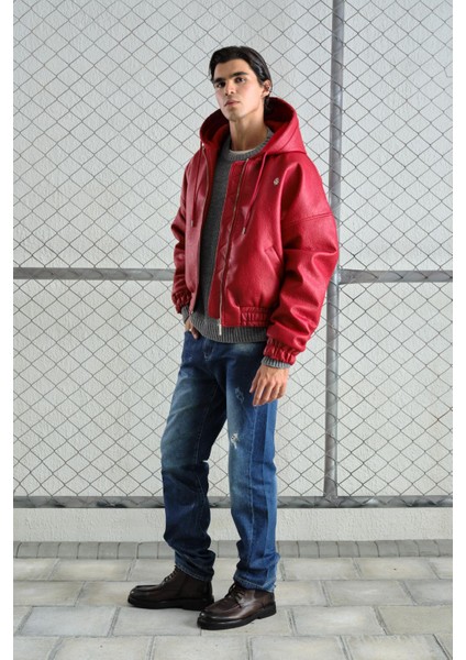 Kapüşonlu Kırmızı Deri Ceket fiyatları