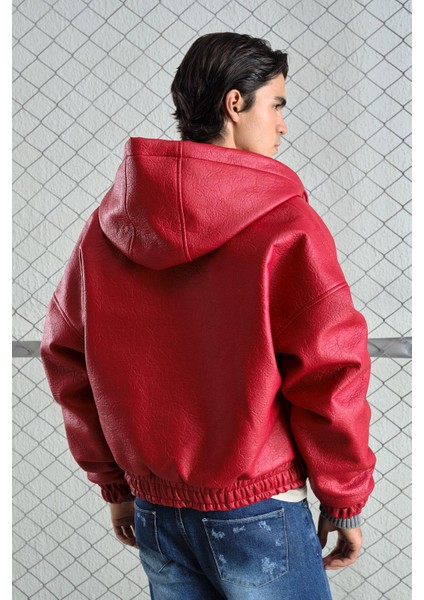 Kapüşonlu Kırmızı Deri Ceket fırsatları