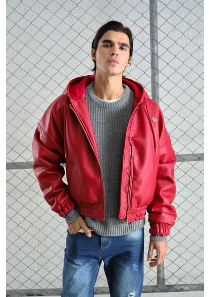 Kapüşonlu Kırmızı Deri Ceket indirimleri
