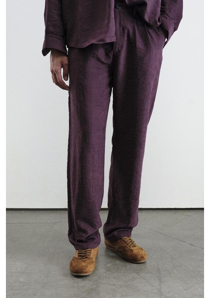 Pilili Efektli Modal Bordo Pantolon